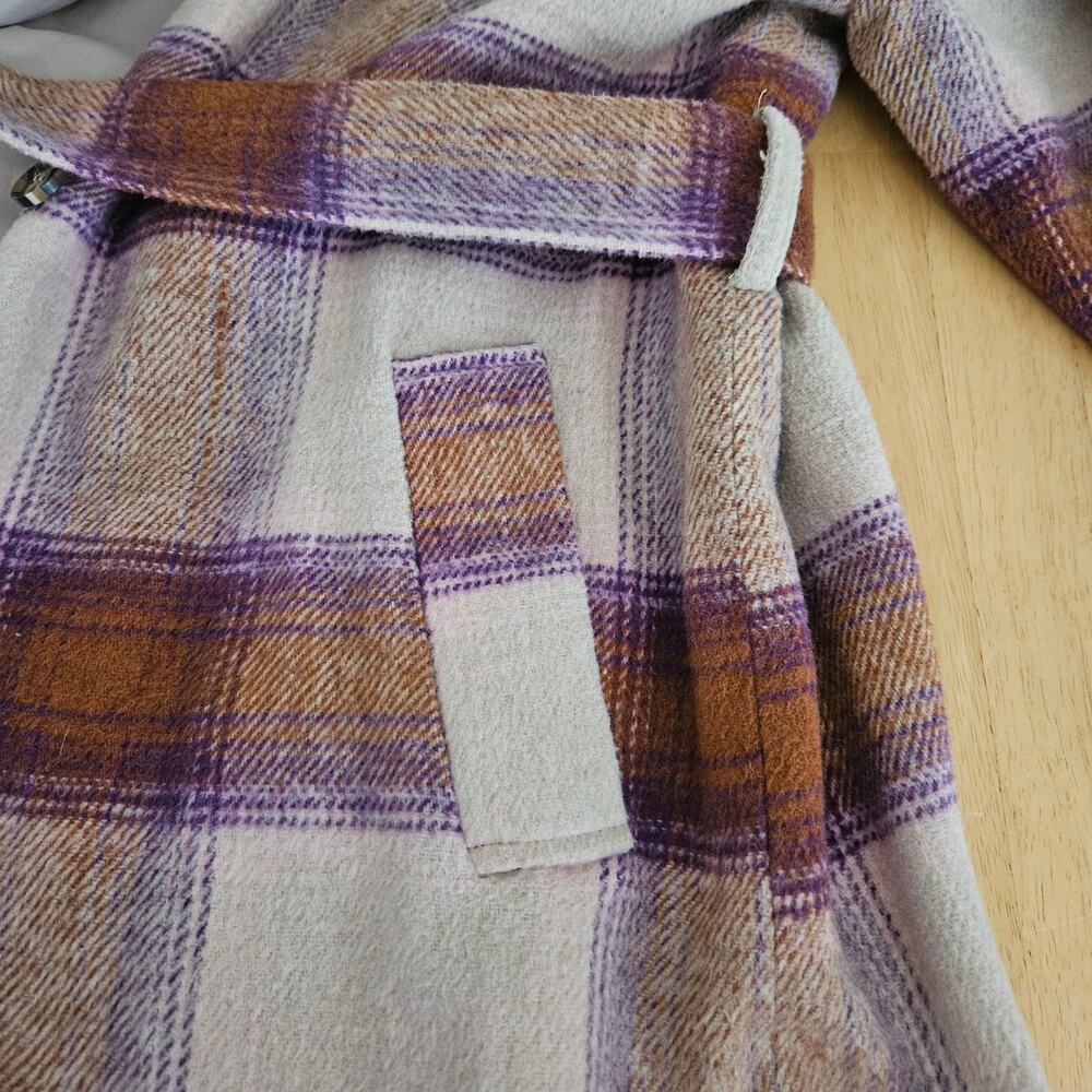 Forever 21 Long Line Plaid Jacket Belted Sz L - Picture 8 of 12